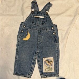 VINTAGE BABY GAP THE COW JUMPED OVER THE MOON DENIM OVERALLS 12-18 MONTHS